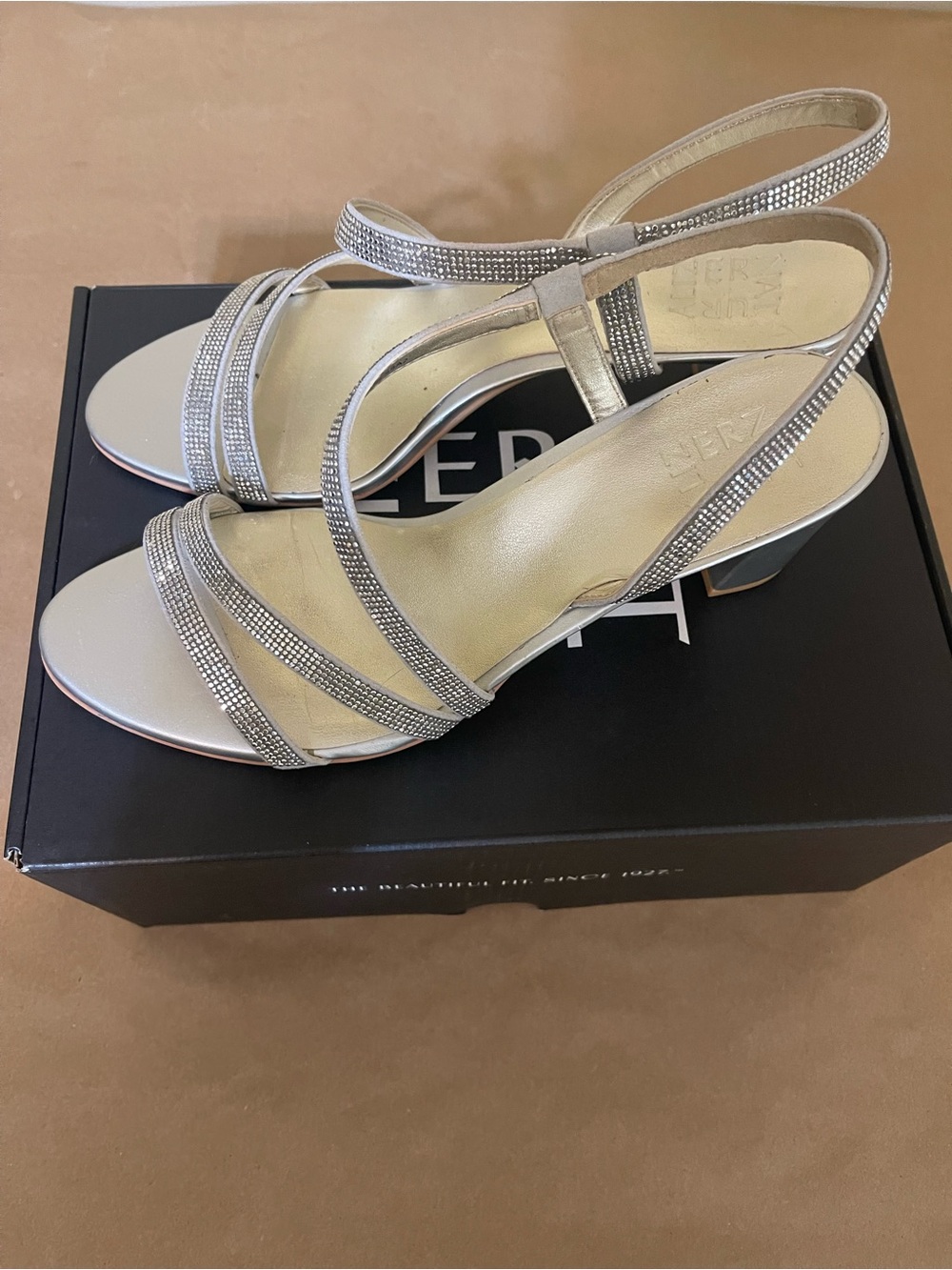Naturalizer Vanessa2 Silver Rhinestone Strappy Mid Block Heels | size 9.5 - Picture 2 of 6